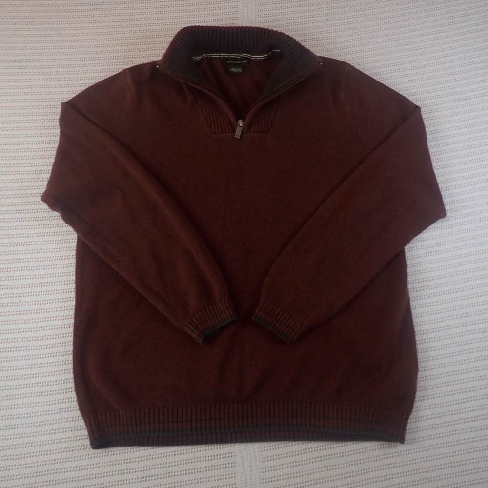 Eddie Bauer Men's 1/4 Zip Maroon Pullover Size: M 100% Cotton